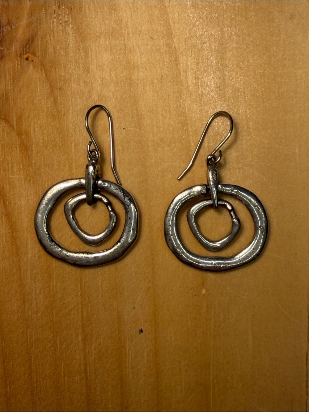 Vintage Chico's Hammered Double Hoop Dangle Earrings - Silver